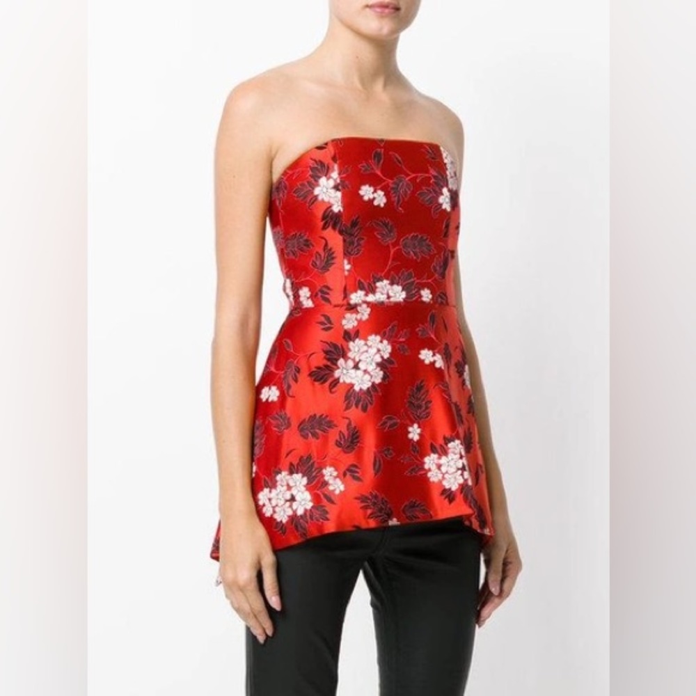 NWOT Alice + Olivia Duncan Strapless Hi Lo Peplum Top. Size 0